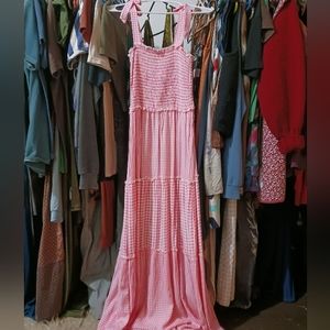 Pink Gingham Maxi Dress